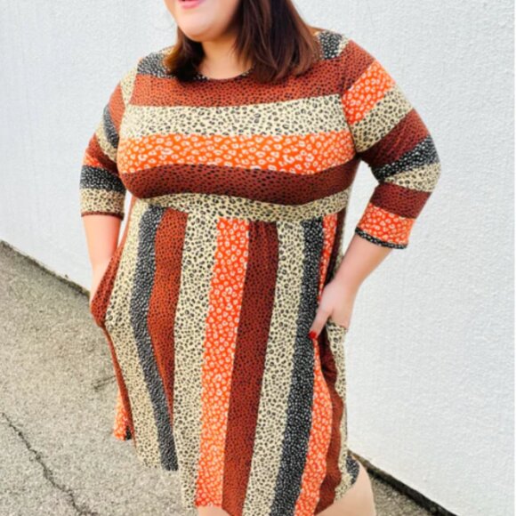 HAPTICS Taupe & Black Leopard Stripe Fit & Flare Dress SZIE 2X - Picture 3 of 5